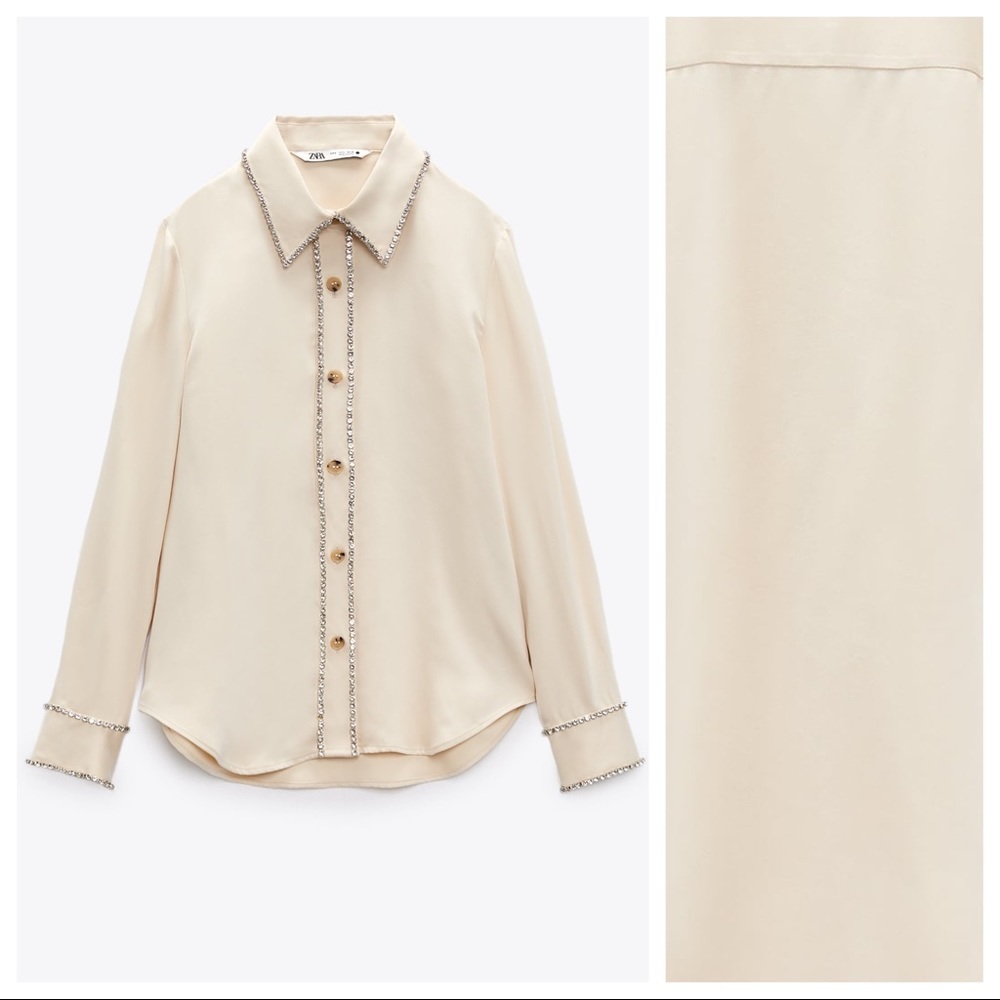 Zara Cream Button-Down Shirt with Chain Trim